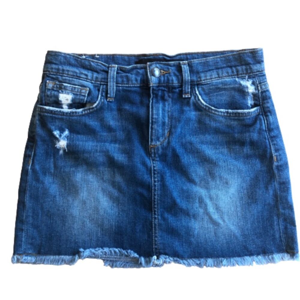 Y2K Joe's Jeans Denim Mini Skirt Distressed Frayed Hem Size 25 2000's Jean Skirt